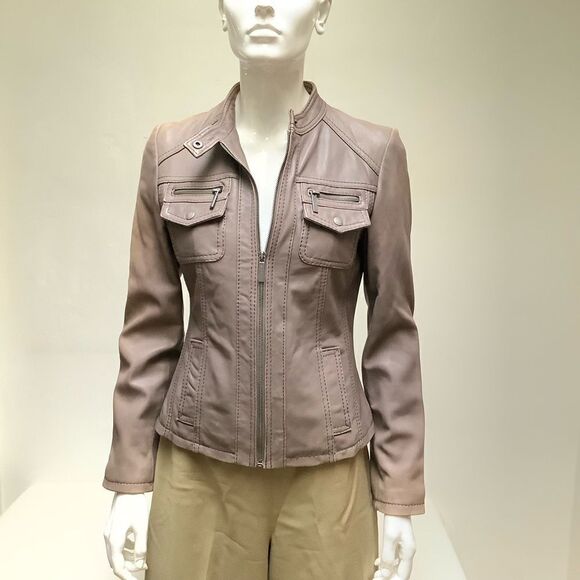 MICHAEL KORS FITTED LEATHER MOTORCYCLE JACKET DISTRESSED - Picture 1 of 8